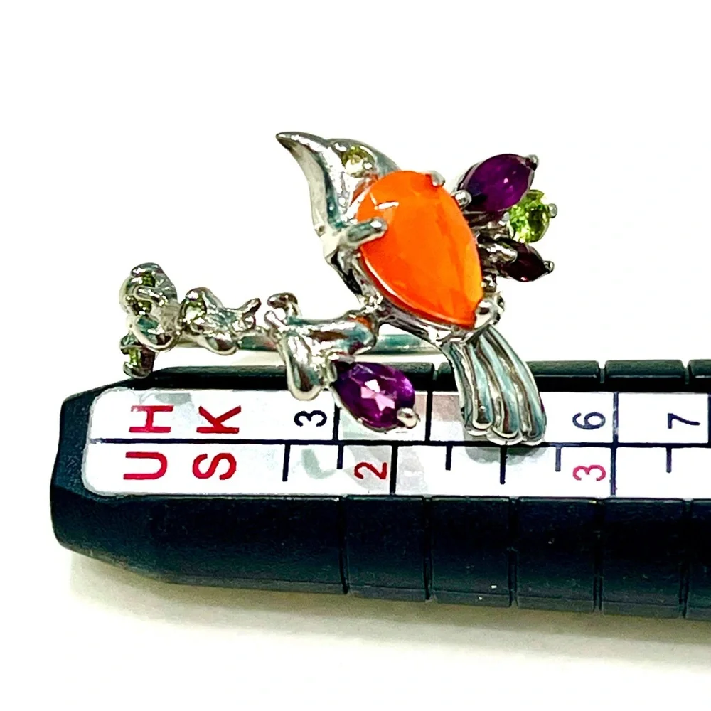 1.5ct Natural Fire Opal Peridot Amethyst 14KGP Ring - Picture 2 of 5